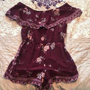Maroon and Floral Romper